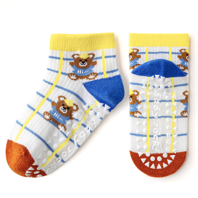 love, charlotte - 小熊字母點膠室內防滑網眼短筒棉襪-5 雙一組