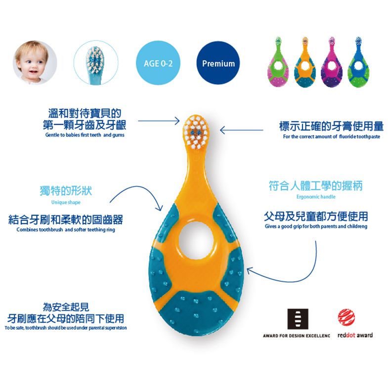 挪威JORDAN - 無毒可咀嚼防滑握柄寶寶牙刷-(0-2歲)超值包 CAP-花色隨機二入