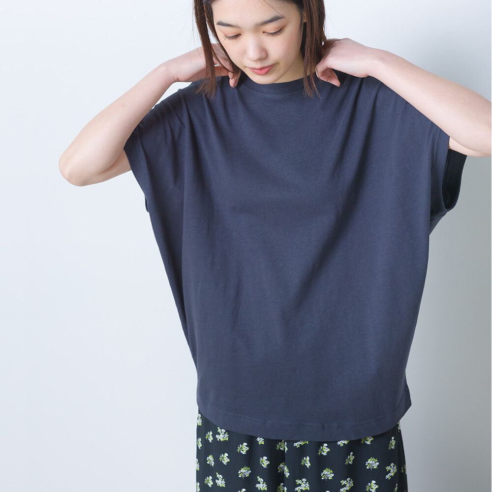 日本 OMNES - 透氣棉麻落肩短袖小飛鼠上衣-白