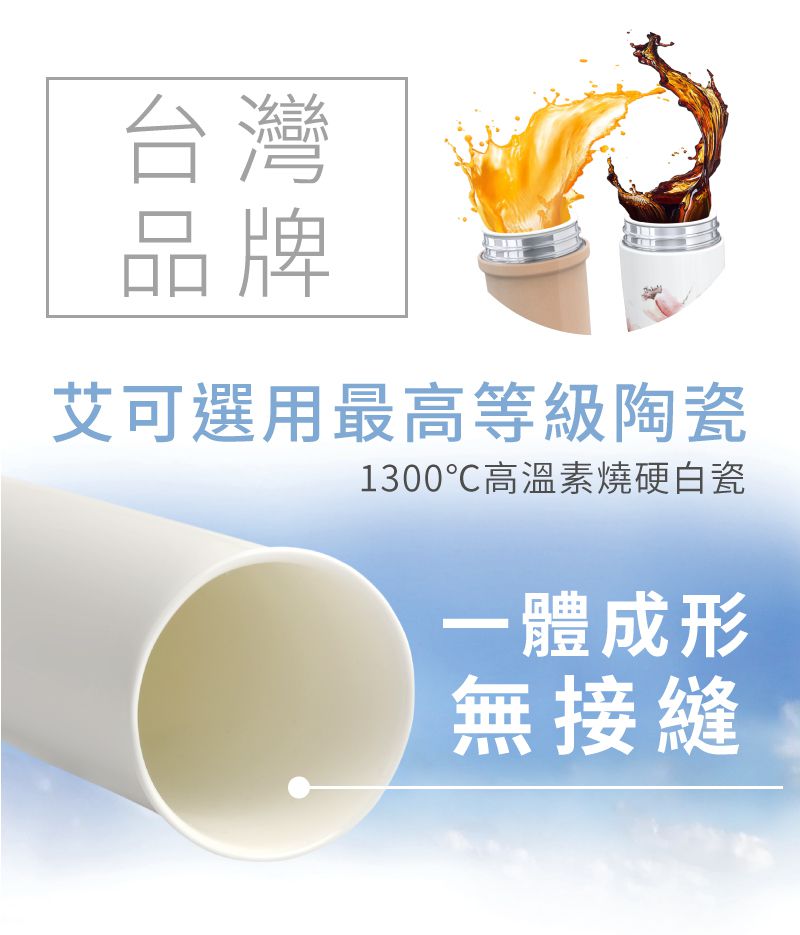 IKUK - 真空雙層內陶瓷保溫杯手把獨享杯-午夜藍-410ML