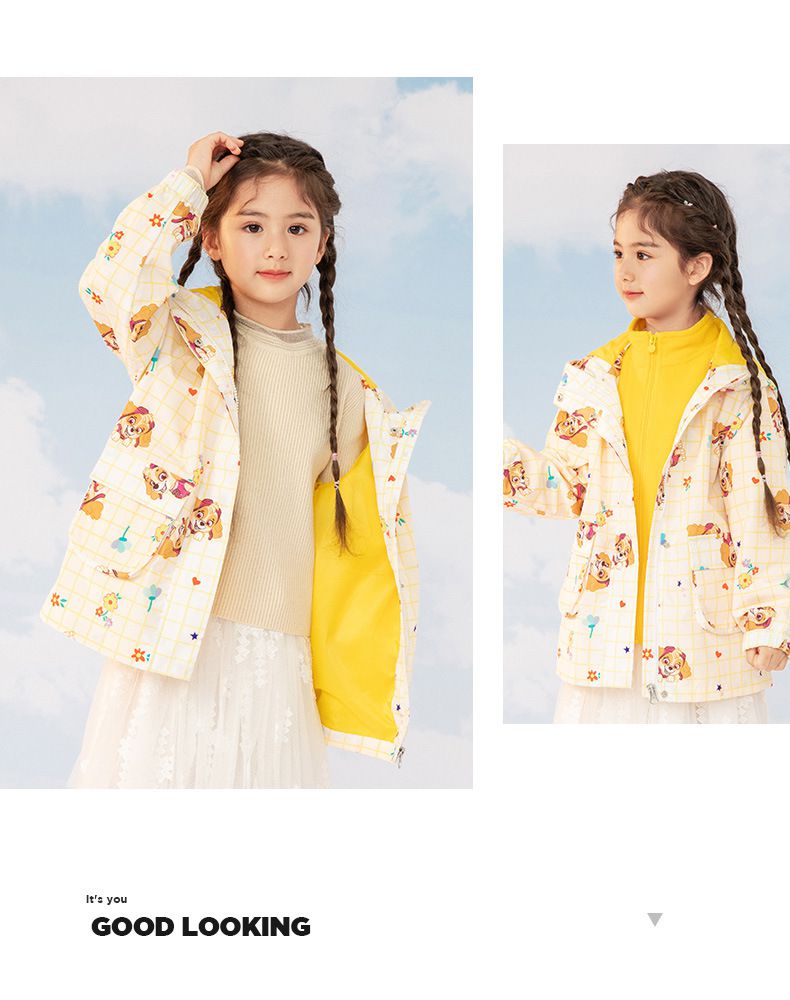 卡通汪汪隊連帽防風衝鋒外套-卡通人物天天-黃色