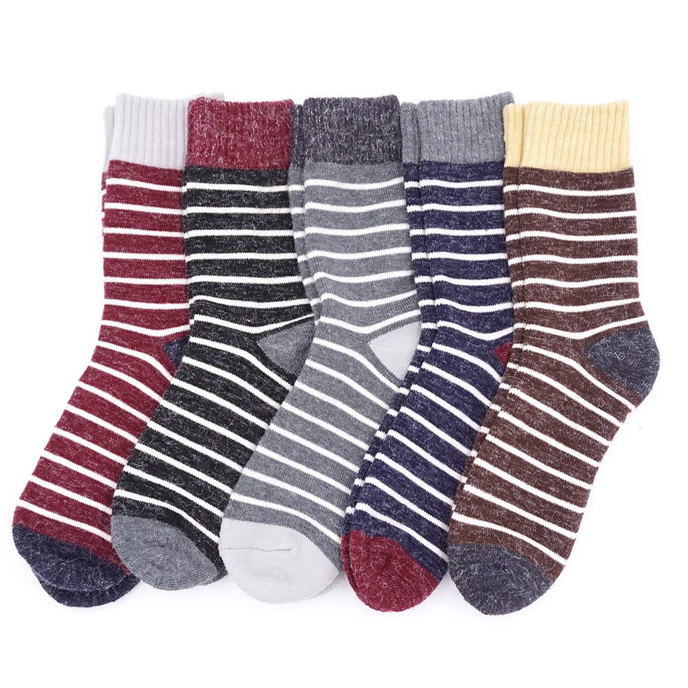 GIAT - 5雙組-撞色混紡止滑保暖毛襪-條紋款-5色各1雙 (FREE)