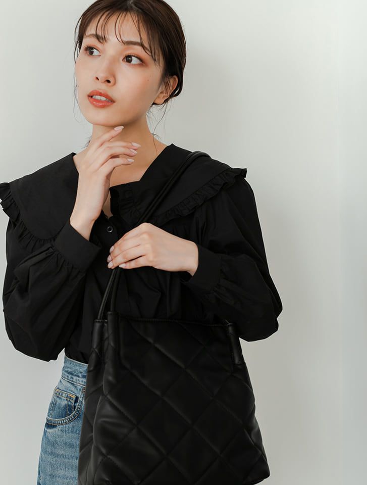 日本 fifth - 復古大片荷葉領V領襯衫-白