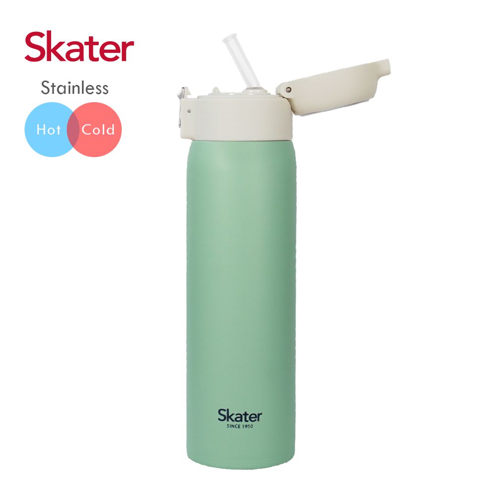 日本 SKATER - Skater (吸管)不鏽鋼保溫瓶 480ml-蘋果綠-480ml