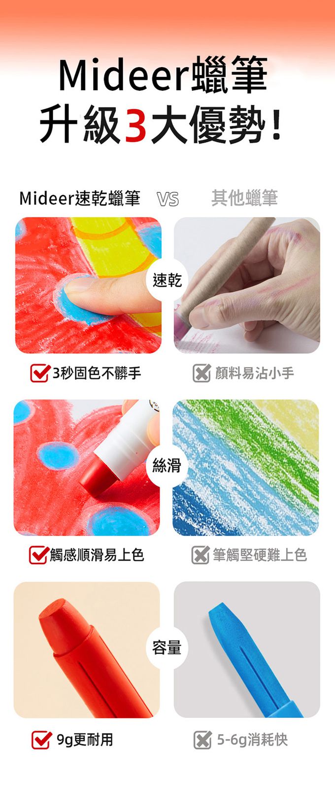 MiDeer - 可洗式速乾絲綢蠟筆(8色)