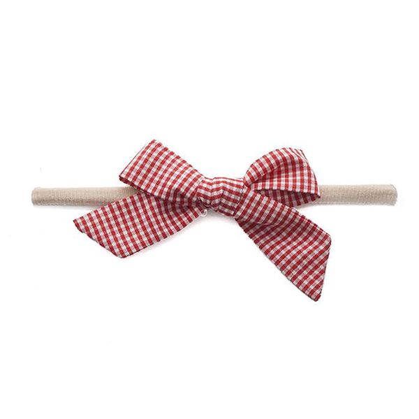 美國baby bling - 小蝴蝶結細髮帶-紅白格紋 (單一尺寸)