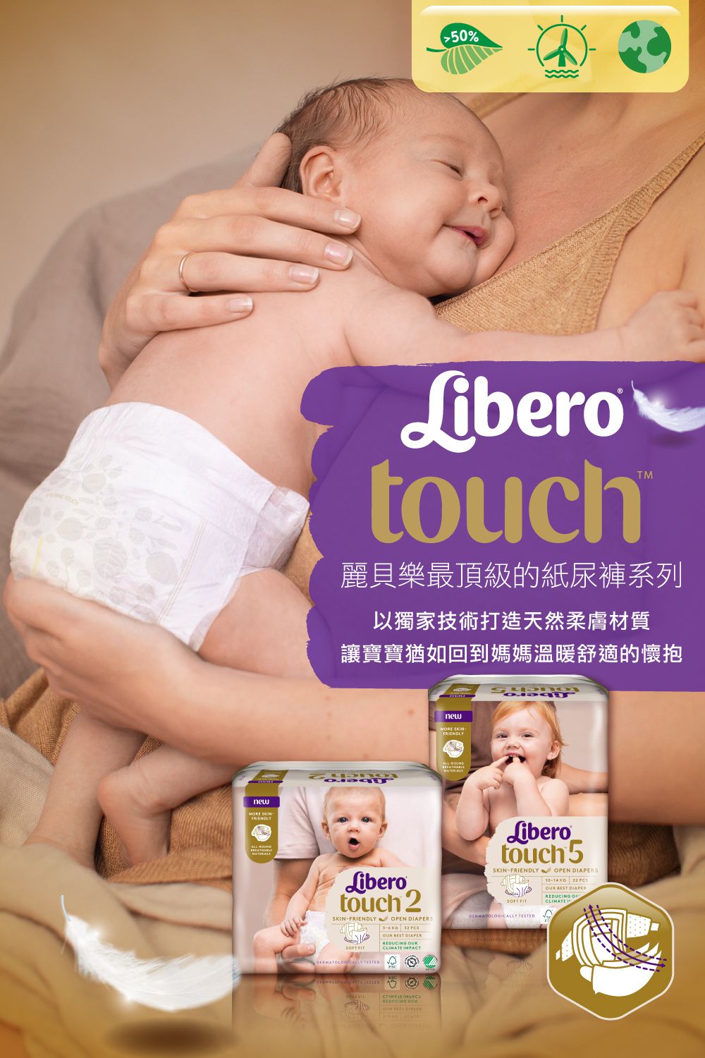 麗貝樂 Libero - 嬰兒尿布/紙尿褲touch-頂級系列 (XL/6號)-38片x3包
