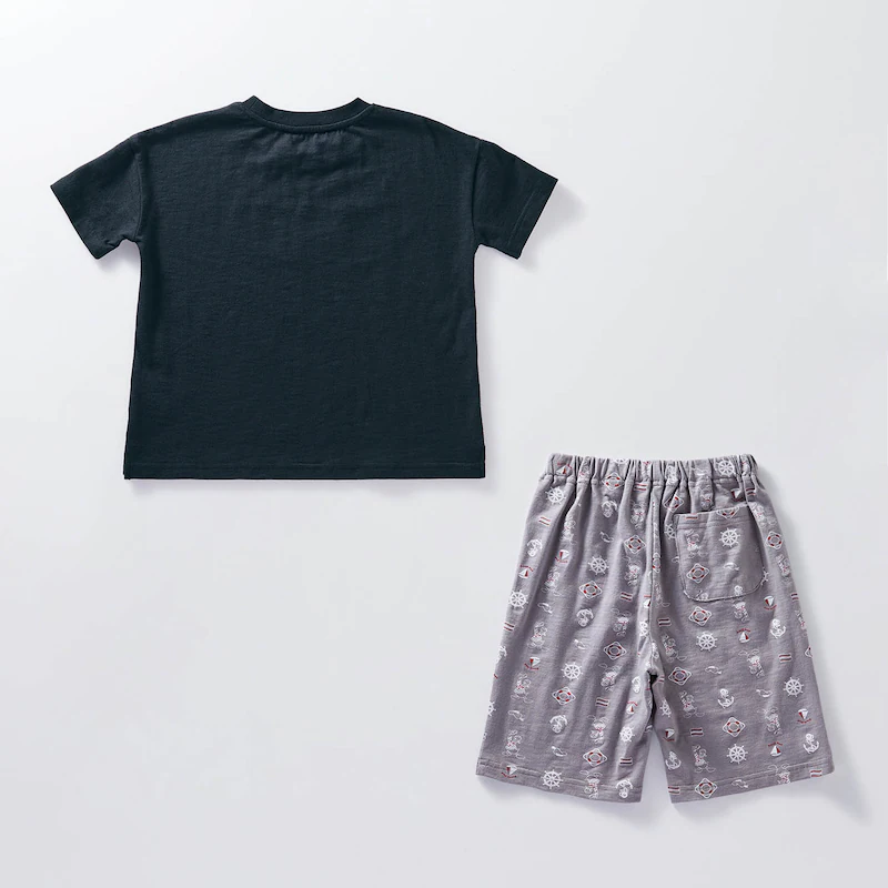 日本千趣會 - 迪士尼 純棉涼爽短袖家居服/睡衣-米奇泡泡-深藍x灰