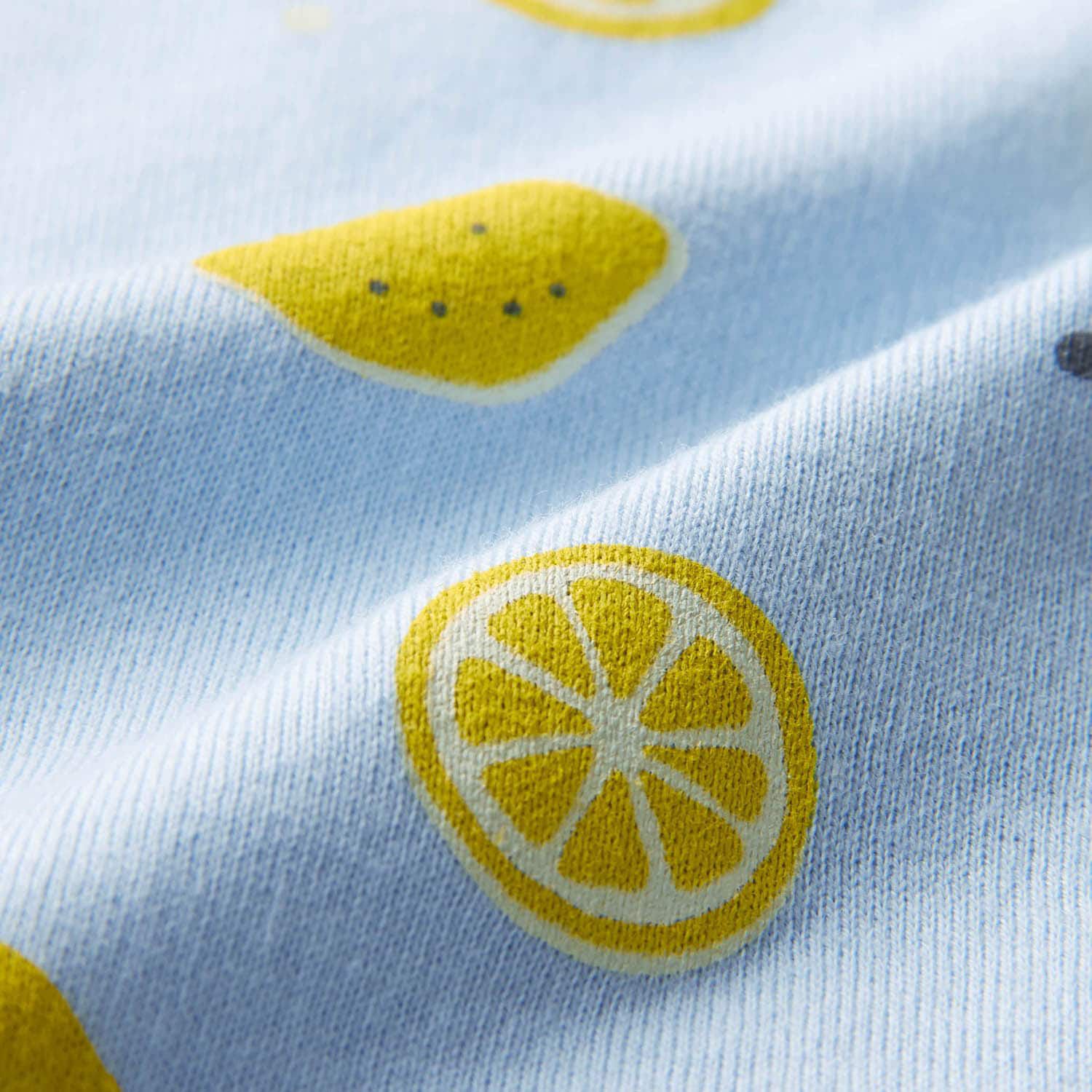 日本千趣會 - 清爽系檸檬印花荷葉袖洋裝-水藍