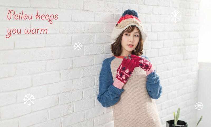 貝柔 Peilou - 毛線加絨觸控手套-森林-葡萄紫