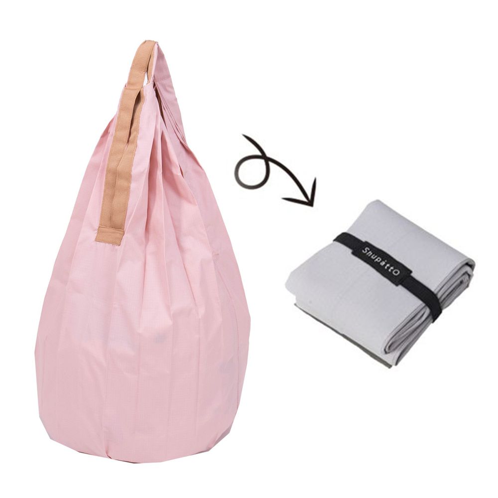 日本 MARNA - Shupatto 秒收摺疊水滴長型購物袋-嫩粉 (28x56cm(16L))-耐重5kg