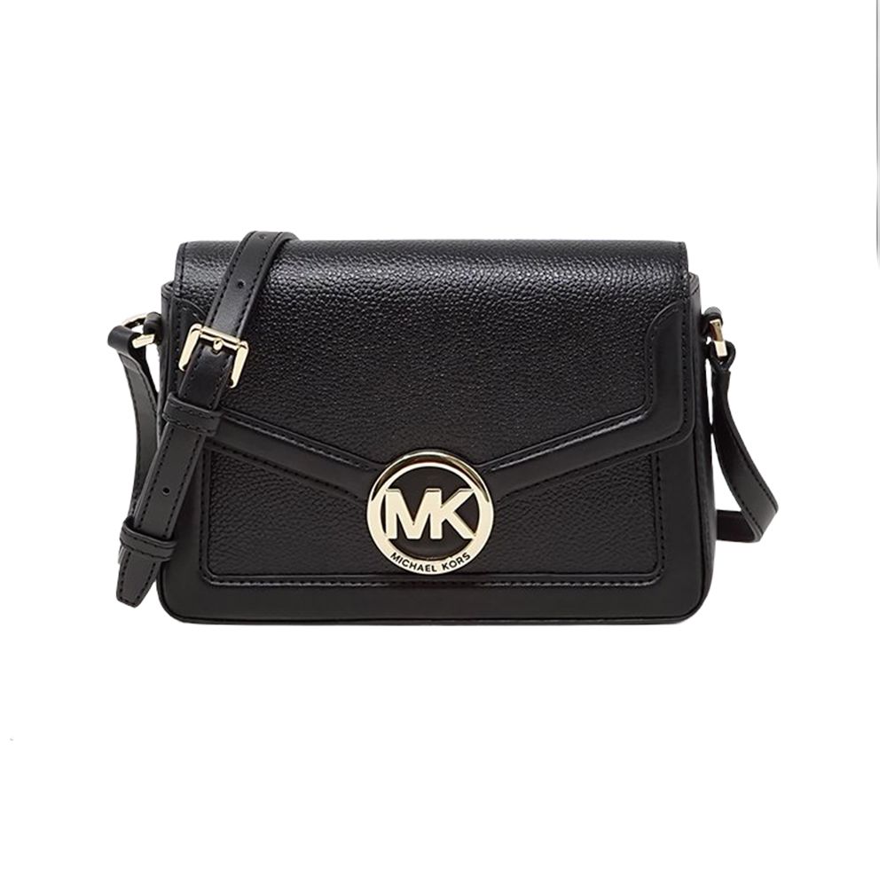 MICHAEL KORS - 翻蓋皮革斜背包-黑