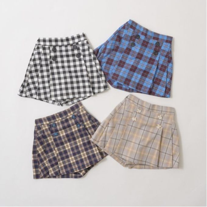 日本 Lycee mine - 學院風俏麗格紋褲裙-蘇格蘭格紋-藍