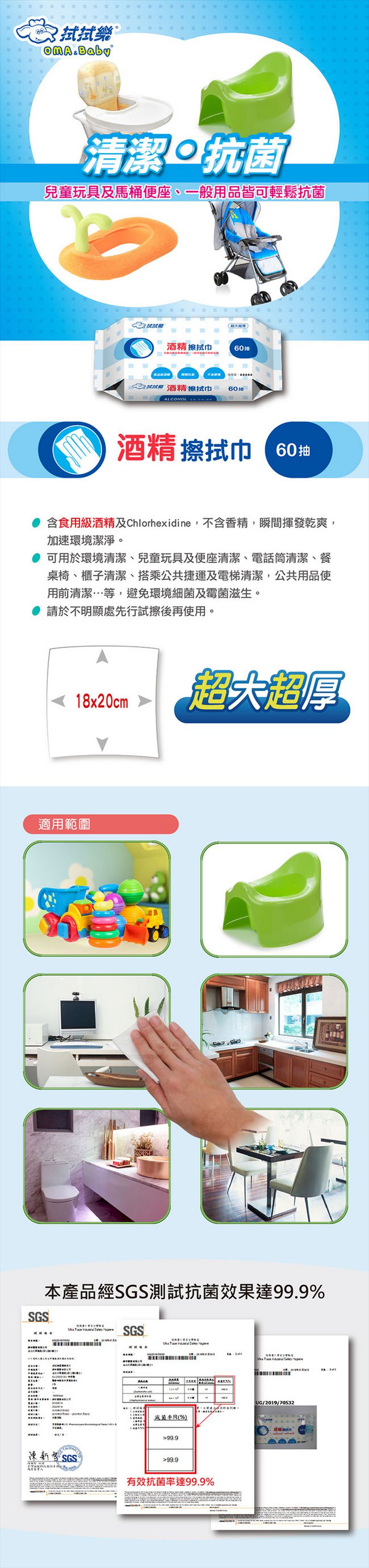 拭拭樂 - 超大超厚酒精擦拭巾 (箱購)-60抽x12包