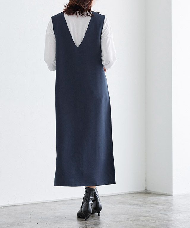 日本 Pierrot - 優雅氣質深V背心裙/洋裝-摩卡