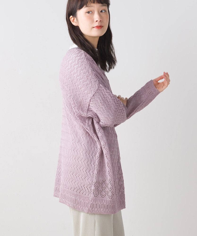 日本女裝代購 - 2WAY幾何鉤針編織薄外套-石墨灰