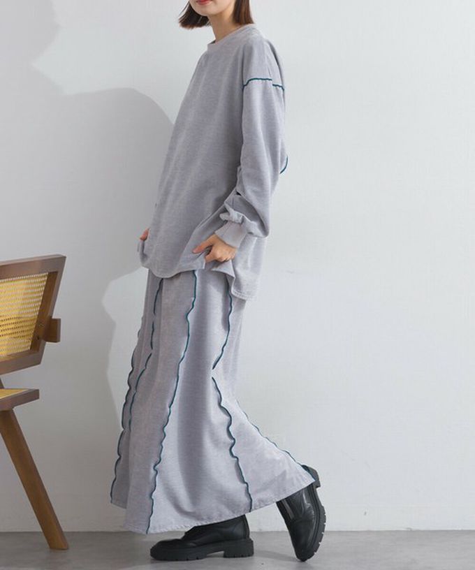 日本 Lupilien - 木耳縫線休閒絨面長袖上衣-炭黑