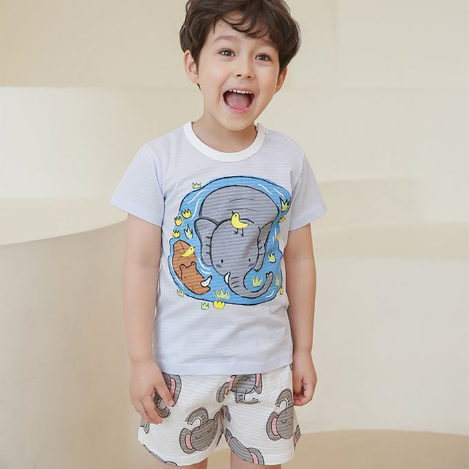 正韓 Puco - 超優質嬰幼兒/兒童短袖100% 有機棉家居服/睡衣-大象消暑