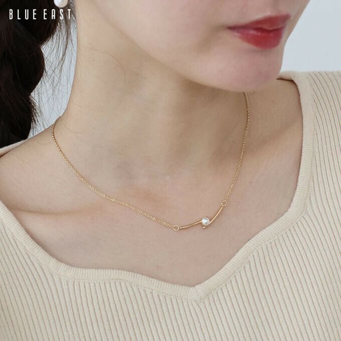 日本 BLUE EAST - 韓國製 珍珠不平衡線條優雅項鏈-金