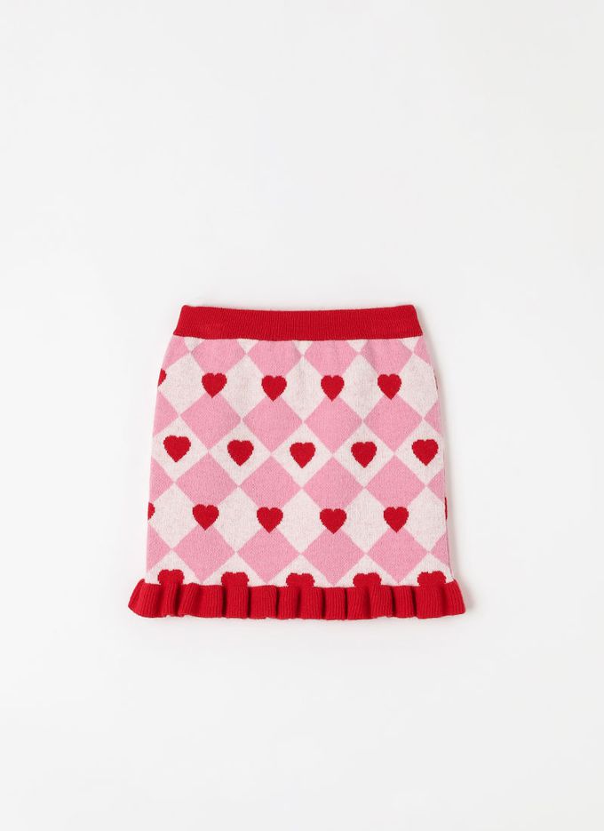 韓國 OZKIZ - 鬆緊腰方形愛心點綴針織短裙