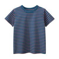 27KIDS - 純棉短袖上衣-細條紋-藍x紅