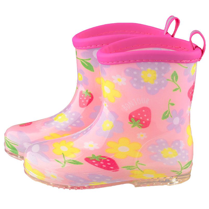 akachan honpo - 雨鞋-草莓花朵-粉紅色