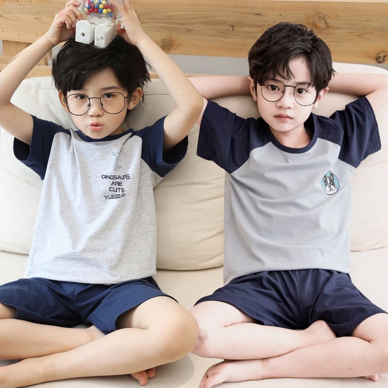 純棉兒童短袖家居服套裝-微笑太陽花-莫蘭迪綠