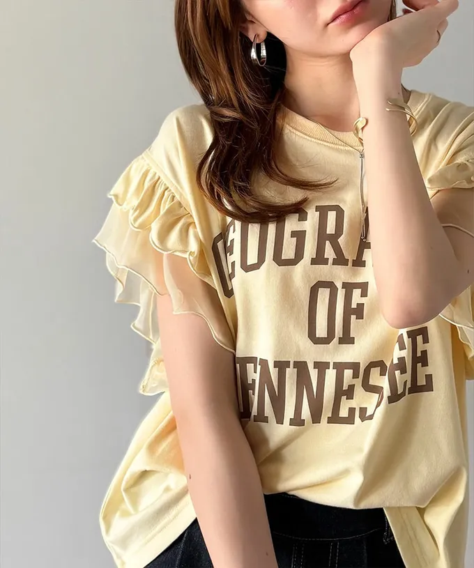 日本 Classical Elf - mily bilet 可愛學院風雙層荷葉短袖上衣-燕麥灰