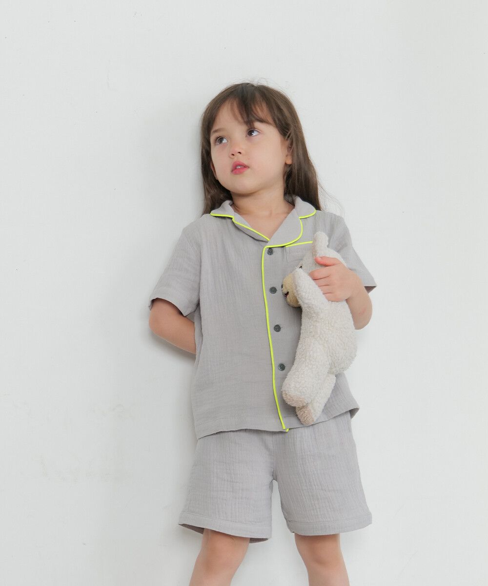 日本 riziere - 二重紗繽紛撞色滾邊家居服/睡衣-粉x藍