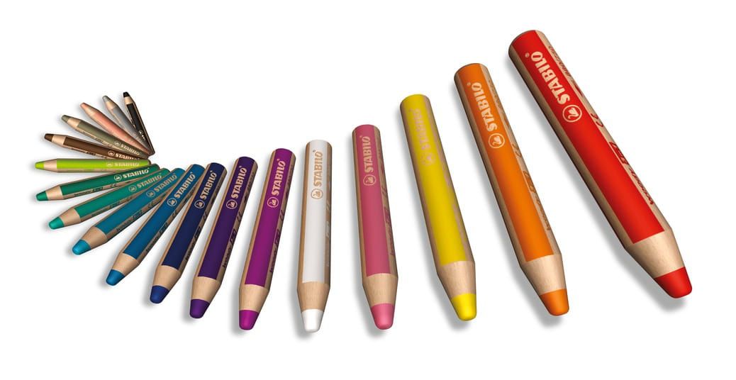 德國 STABILO - woody 3合1系列粉蠟筆-6色+削筆器 (筆芯寬10mm)-產地:捷克