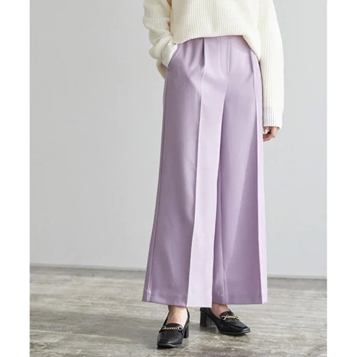 日本 Pierrot - 熱銷定番 打褶修身西裝寬褲-淺灰杏