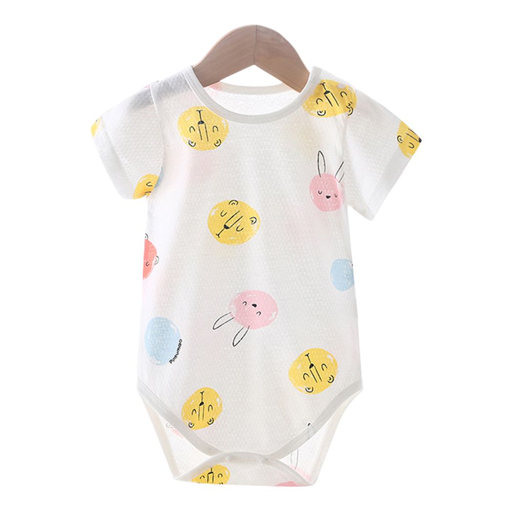 2件入-短袖包屁衣 透氣排汗 純棉連身衣-兔子+隨機1件