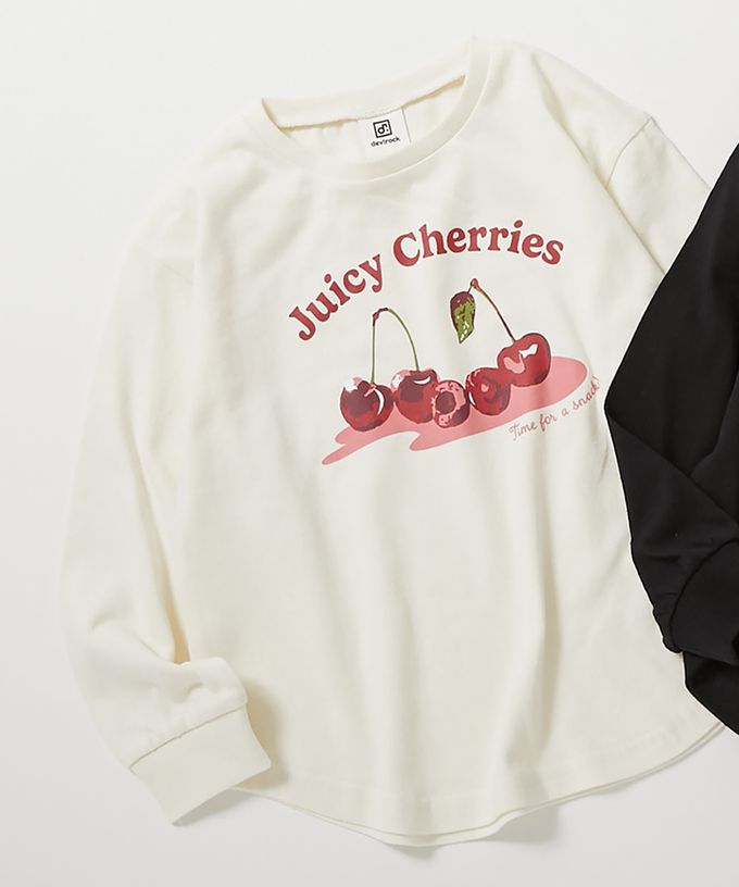 日本 devirock - 100%棉 女孩印花長袖上衣-貓咪線條-紫羅蘭