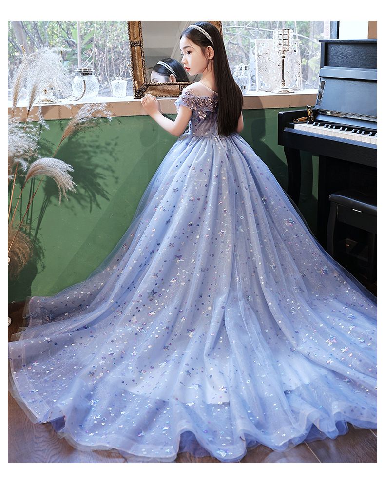 唯美星空卡肩式禮服-拖擺款-紫色