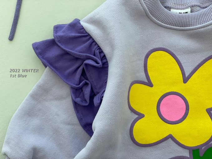 韓國 First Blue - 大花圖案波浪點綴長袖上衣-紫