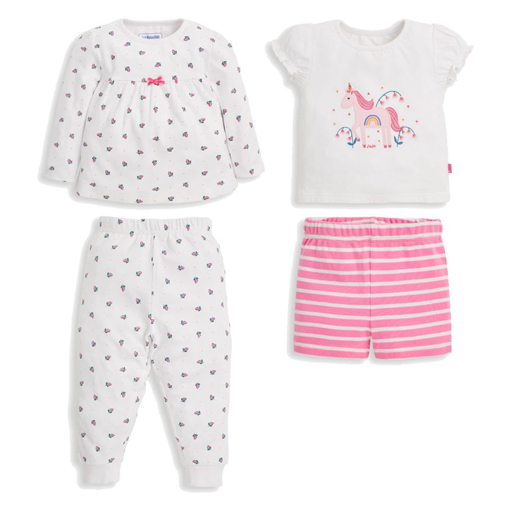 英國 JoJo Maman BeBe - 超優質嬰幼兒/兒童春夏100%純棉短袖家居服/睡衣2套組-粉色獨角獸