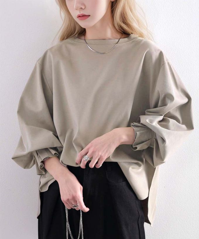 日本 Classical Elf - 100%棉 船領顯瘦糖果袖上衣-黑