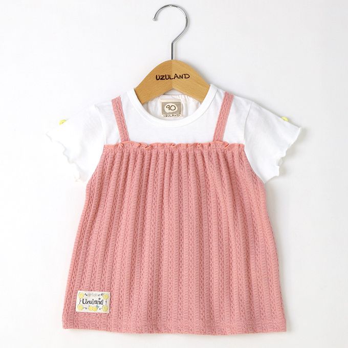 日本 ZOOLAND - 100%綿 溫柔緹花木耳短袖上衣-玫紅