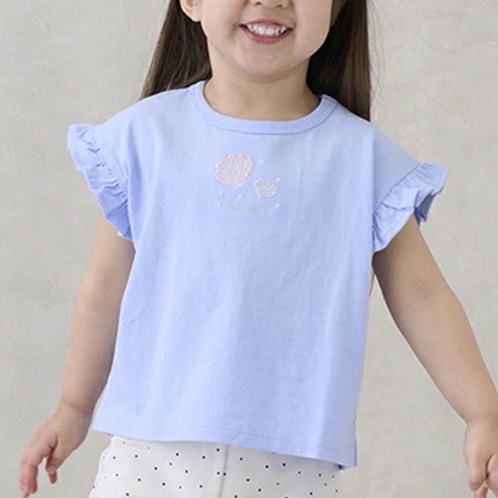 可愛荷葉袖短袖上衣-貝殼-藍紫