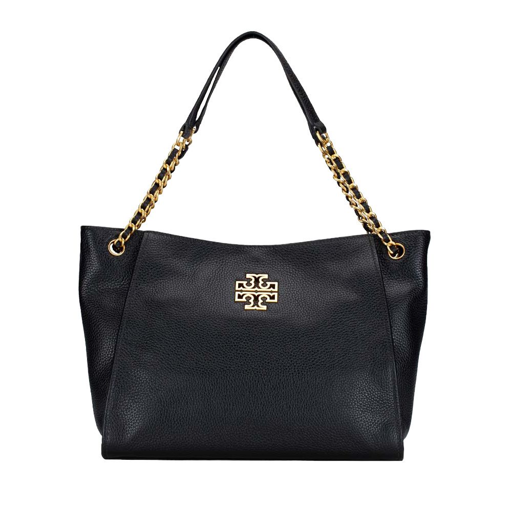 TORY BURCH - 雙TLOGO素面皮革單肩包-黑