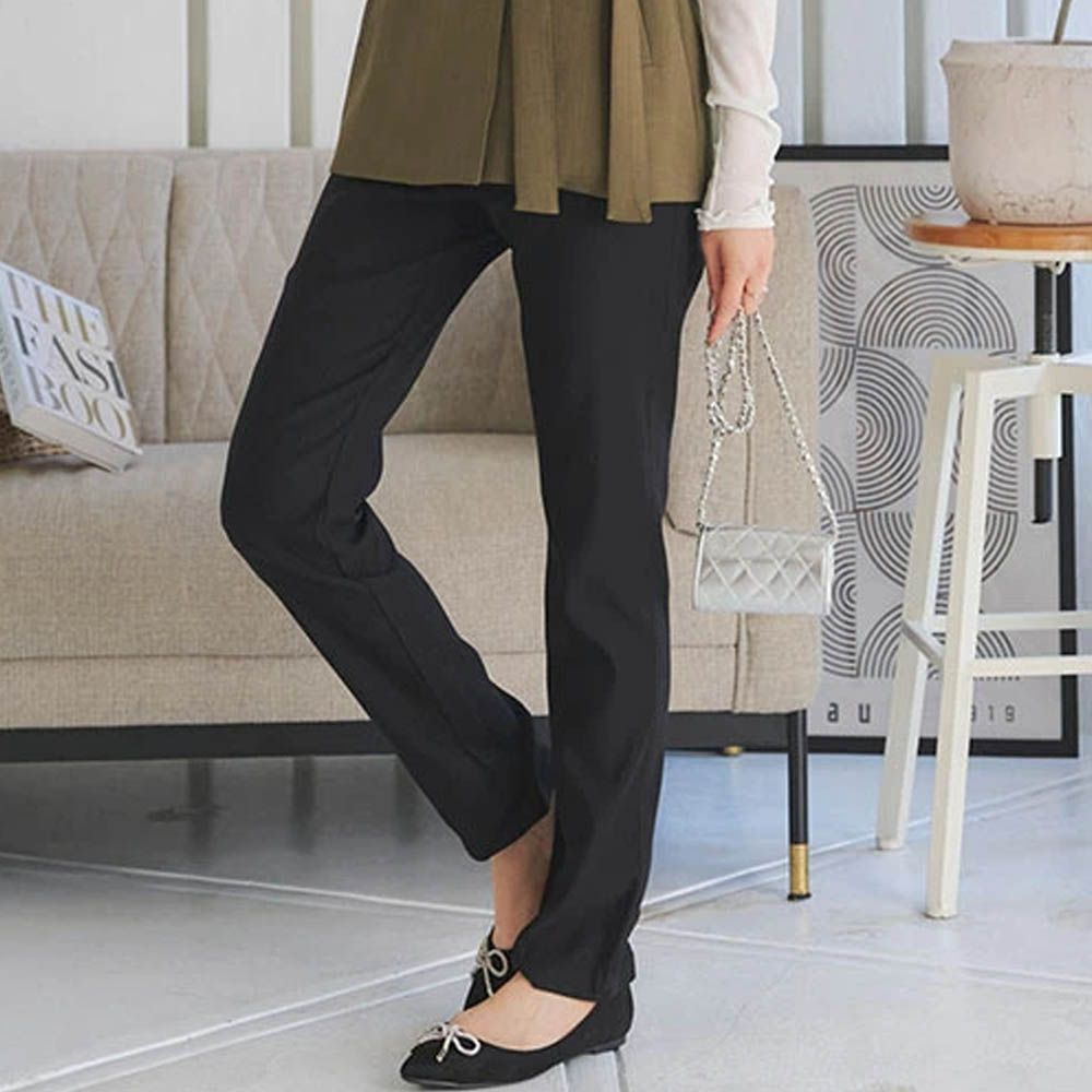 素肌感俐落彈力合身長褲(可選長度)-黑