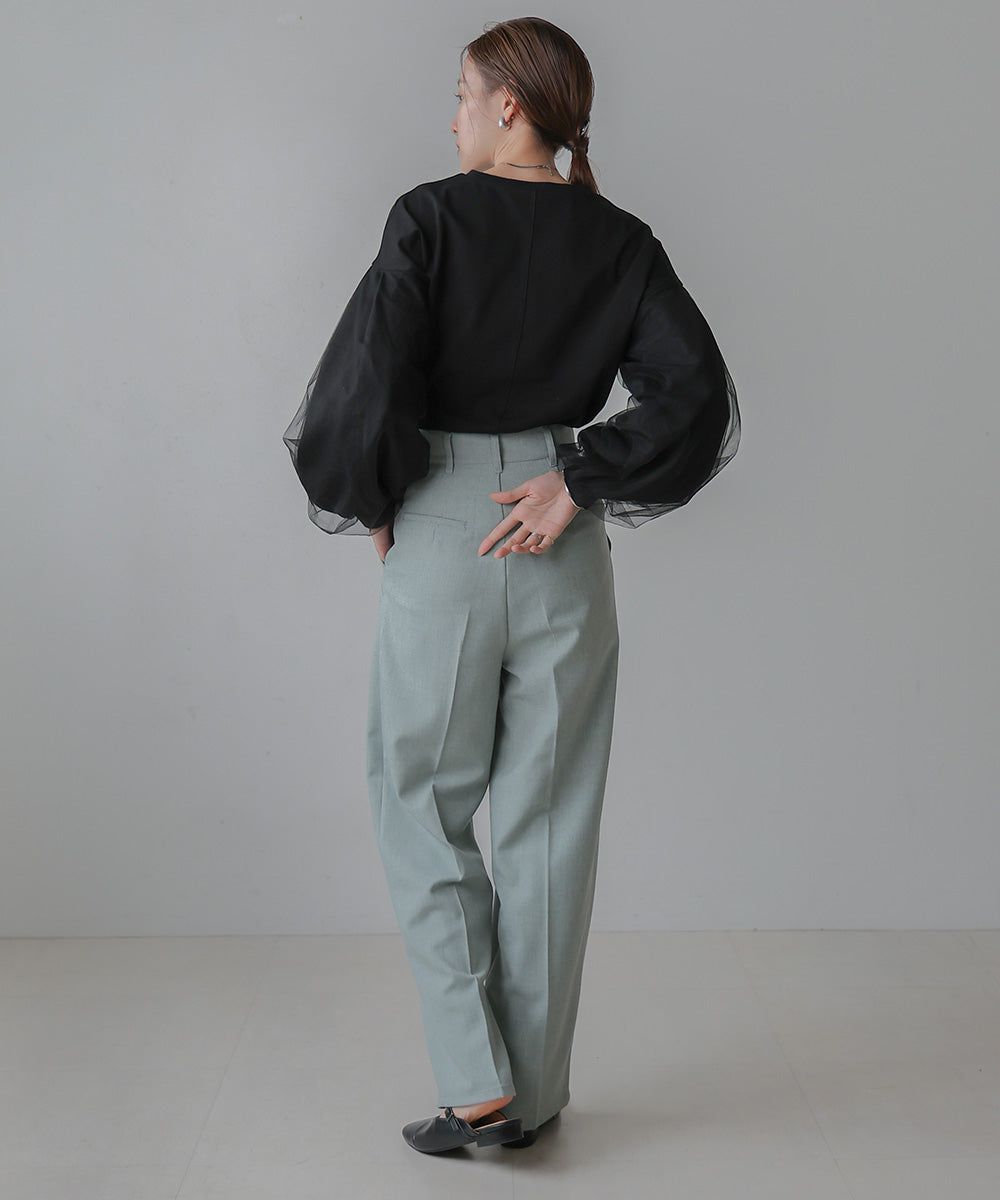 日本 Bab - 優雅拼接薄紗長袖上衣-深灰