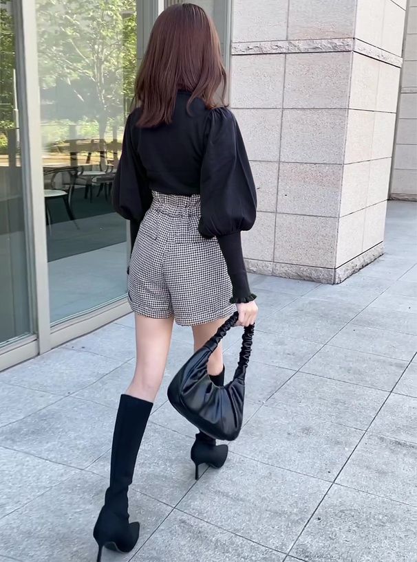 日本 GRL - 歐風立領澎澎袖針織上衣-象牙杏