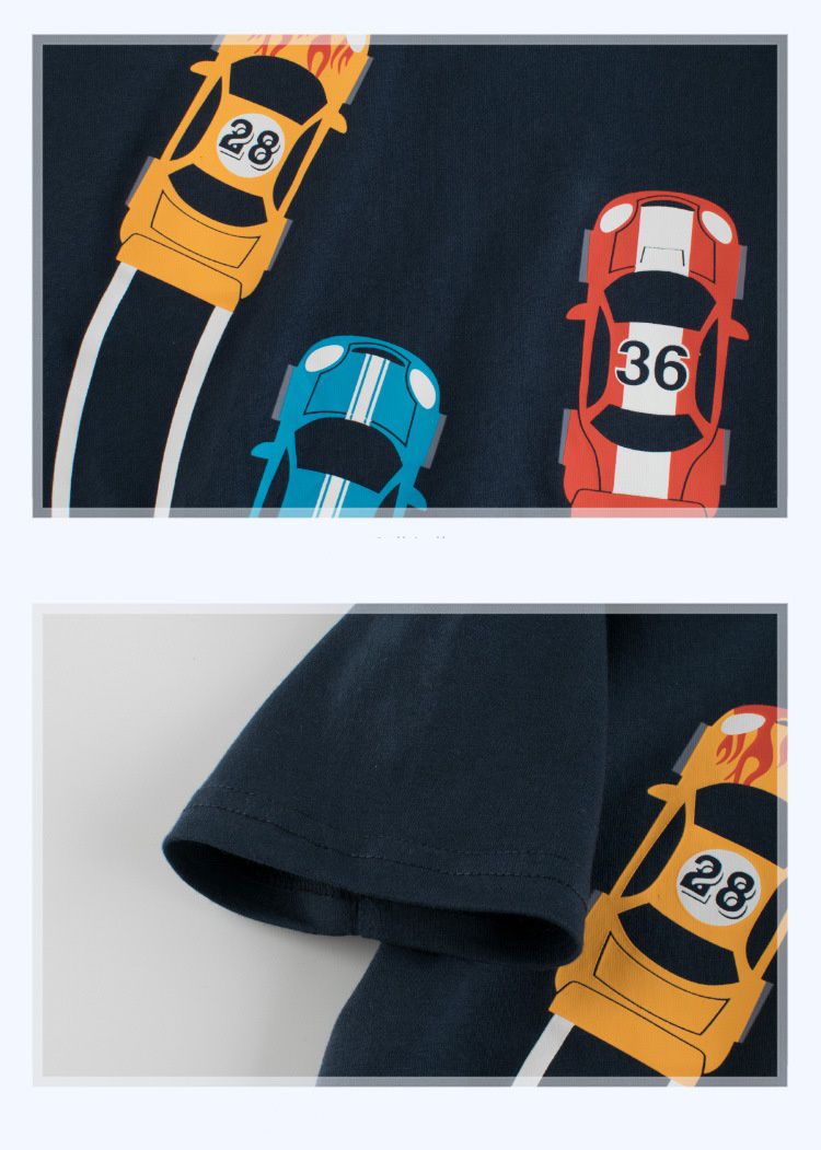 純棉短袖上衣-車車比賽-深藍色