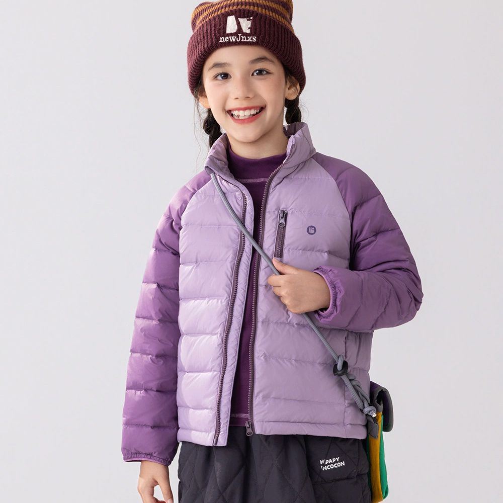 90%羽絨輕暖拼色外套-粉紫