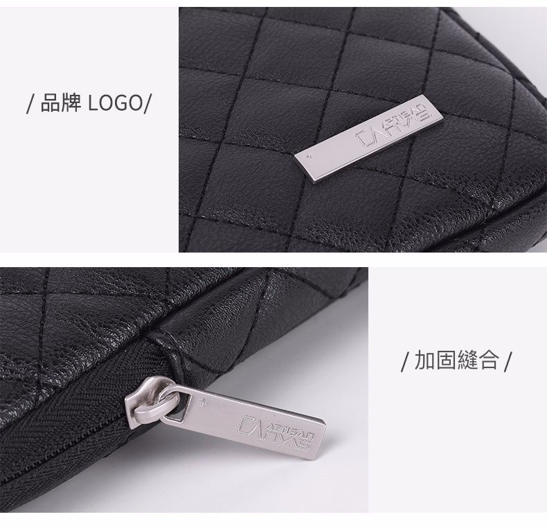 PU防潑水夾層電腦包-黑色菱格紋