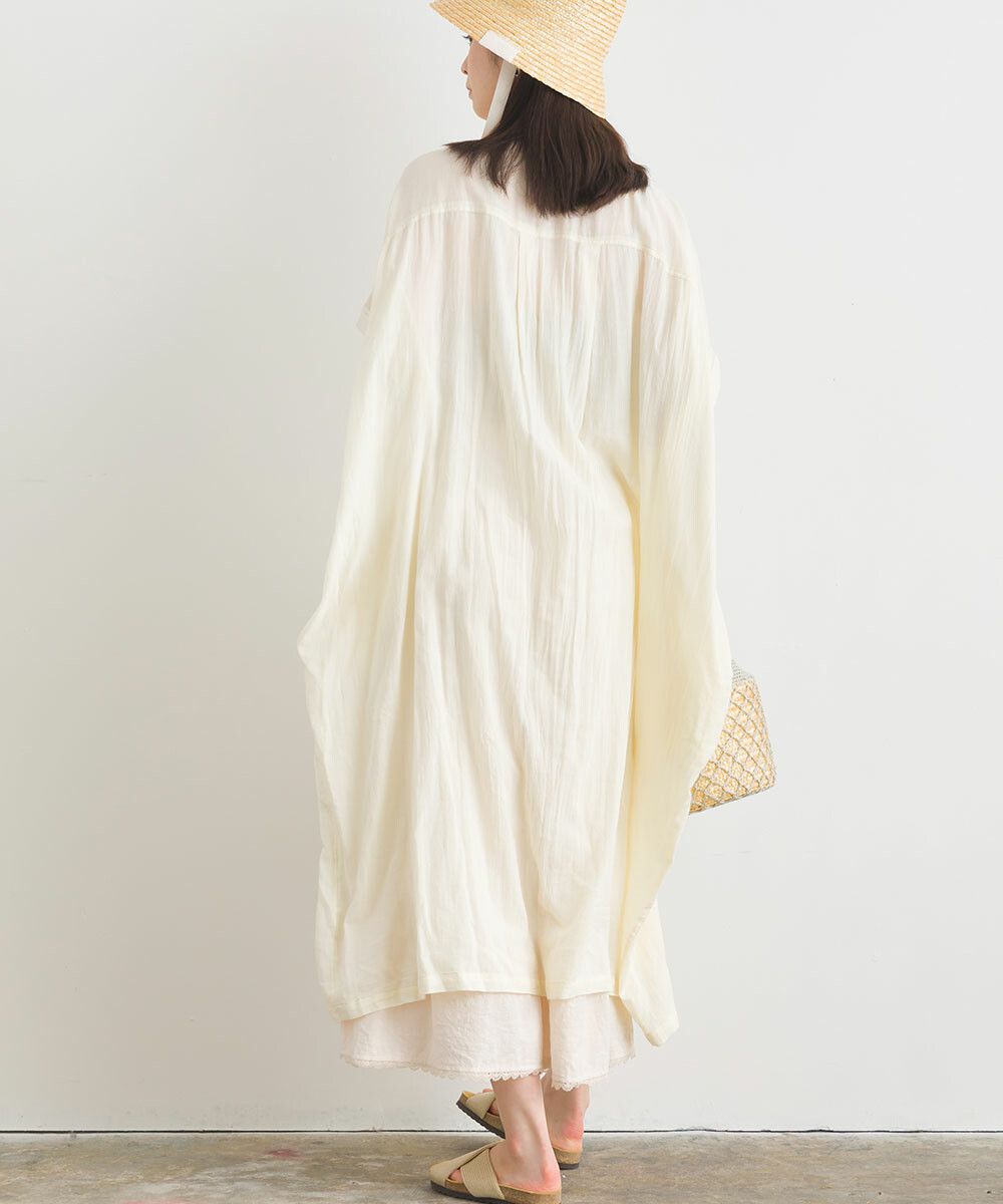 日本女裝代購 - 100%印度棉 文藝感排扣五分袖洋裝-米白