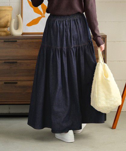 日本 Bou Jeloud - 簡約丹寧長裙-深藍
