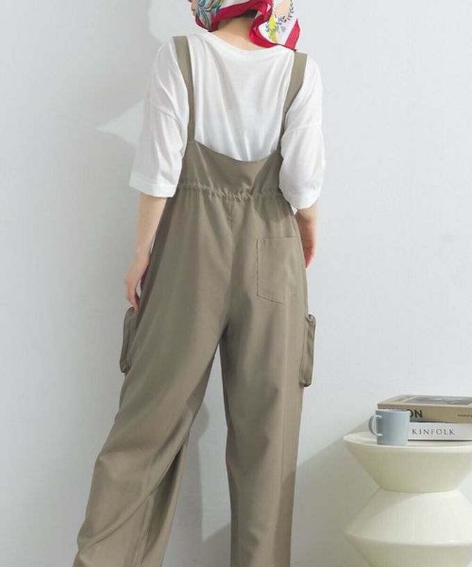 日本 Lupilien - 柔軟可愛抽繩束腰工裝風吊帶褲-海軍藍