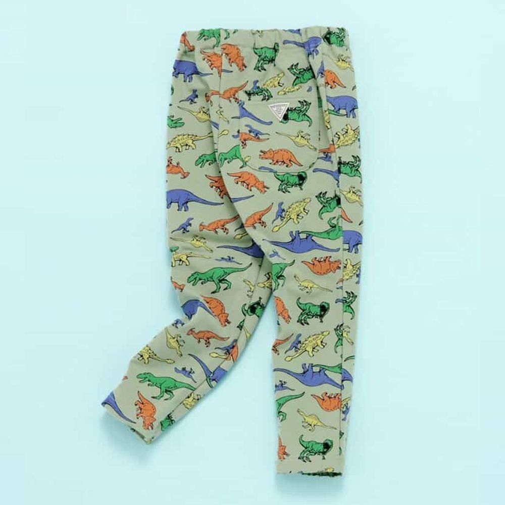 DAISUKI 可愛百搭彈性九分褲-滿版恐龍-軍綠